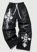 MEN Men's Cross Print Gothic Style Drawstring Waist Casual Sweatpants