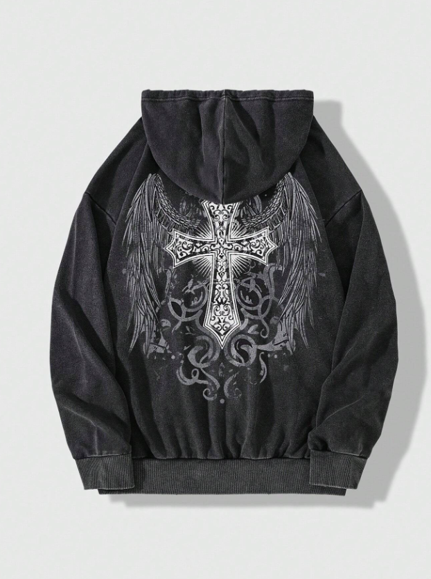 MEN Goth Men's Casual Fleece Zip Up Hoodie, For Fall Winter, Long Sleeve Top