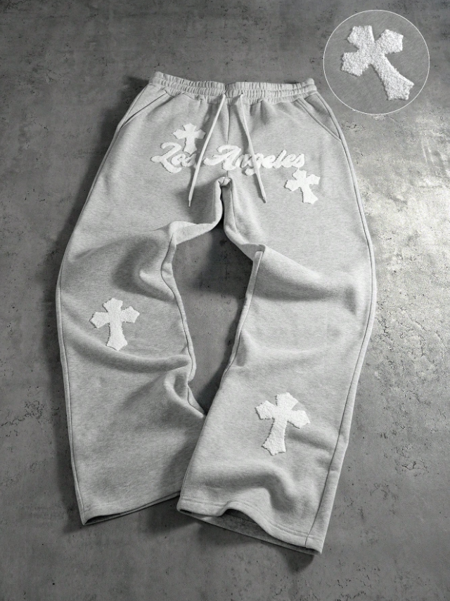 Men's Cross Graphic Drawstring Waist Pockets Casual Loose Sweatpants