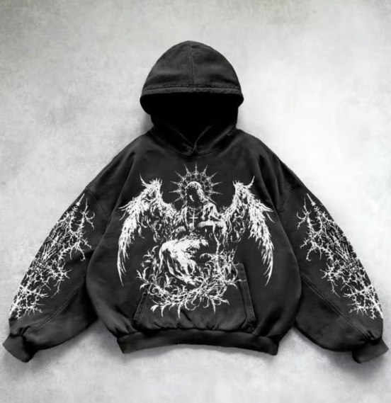 vintage punk digital print gothic hoodie sports vacation outfits