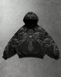 MEN Goth Men's Skull & Cross Print Pocket Casual Hoodie, Long Sleeve Top